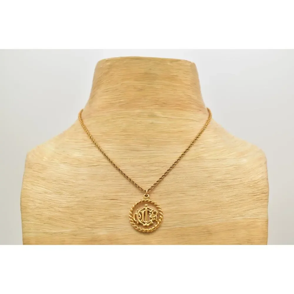 Christian Dior Vintage Insignia Logo Pendant Necklace Gold Tone Signed 80s BinBM - Picture 11 of 16